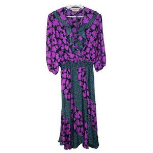Assorti for Susan Freis Dress Vtg 1980's Purple Boho Pleated Flowing Large Flow